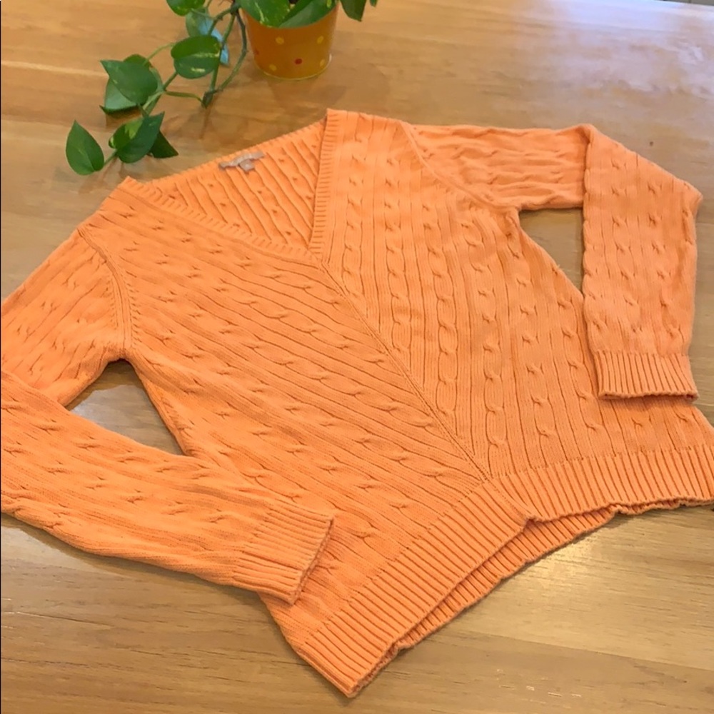 KIER + J Orange 🍊 V-Neck Knit Sweater Size XL 14 - Picture 2 of 7